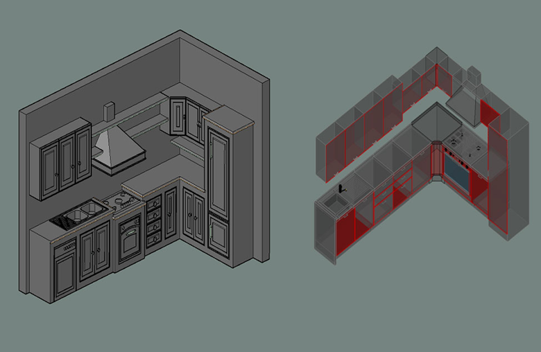 دانلود فایل اتوکد جزئیات سه‌بعدی آشپزخانه DWG برای نرم‌افزار AutoCAD